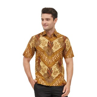 Premium Slimfit Men's Batik Shirt Batik Galis Parang Symmetrical Assorted Tropical Foliage BG212