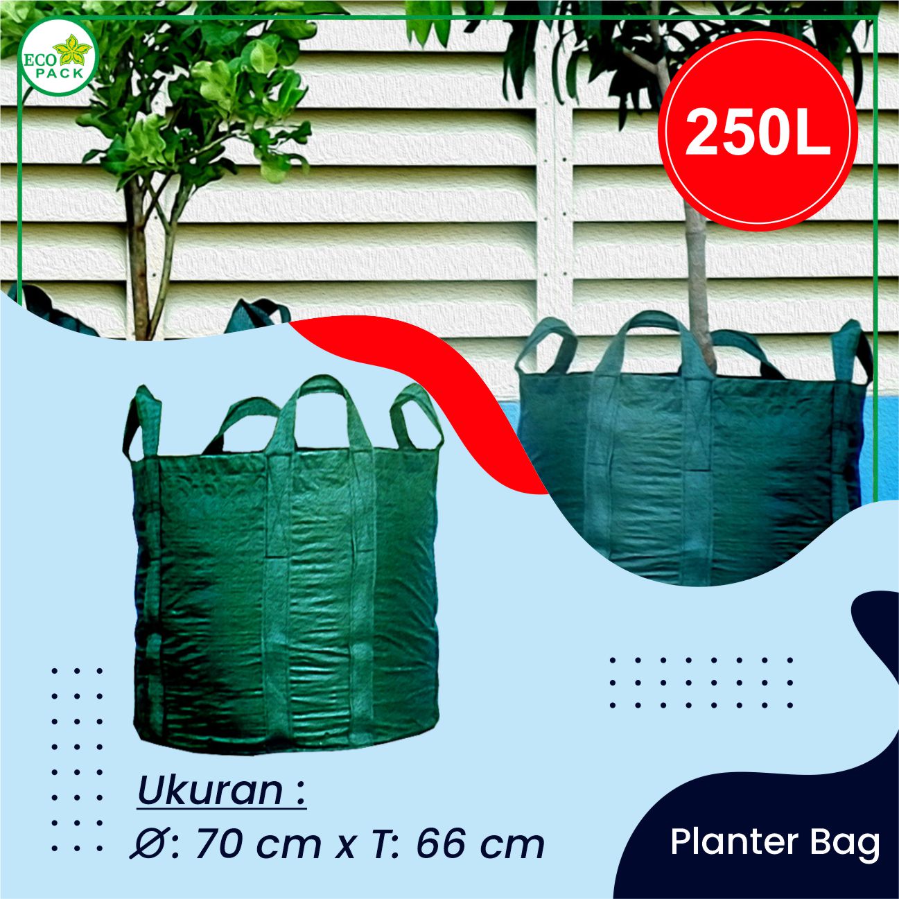 Eco Pack Planter Bag 250 Liters Green HDPE 4 Long Handles