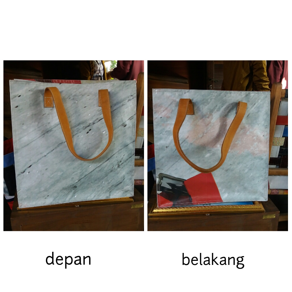 Tote bag with leather / shopping bag 